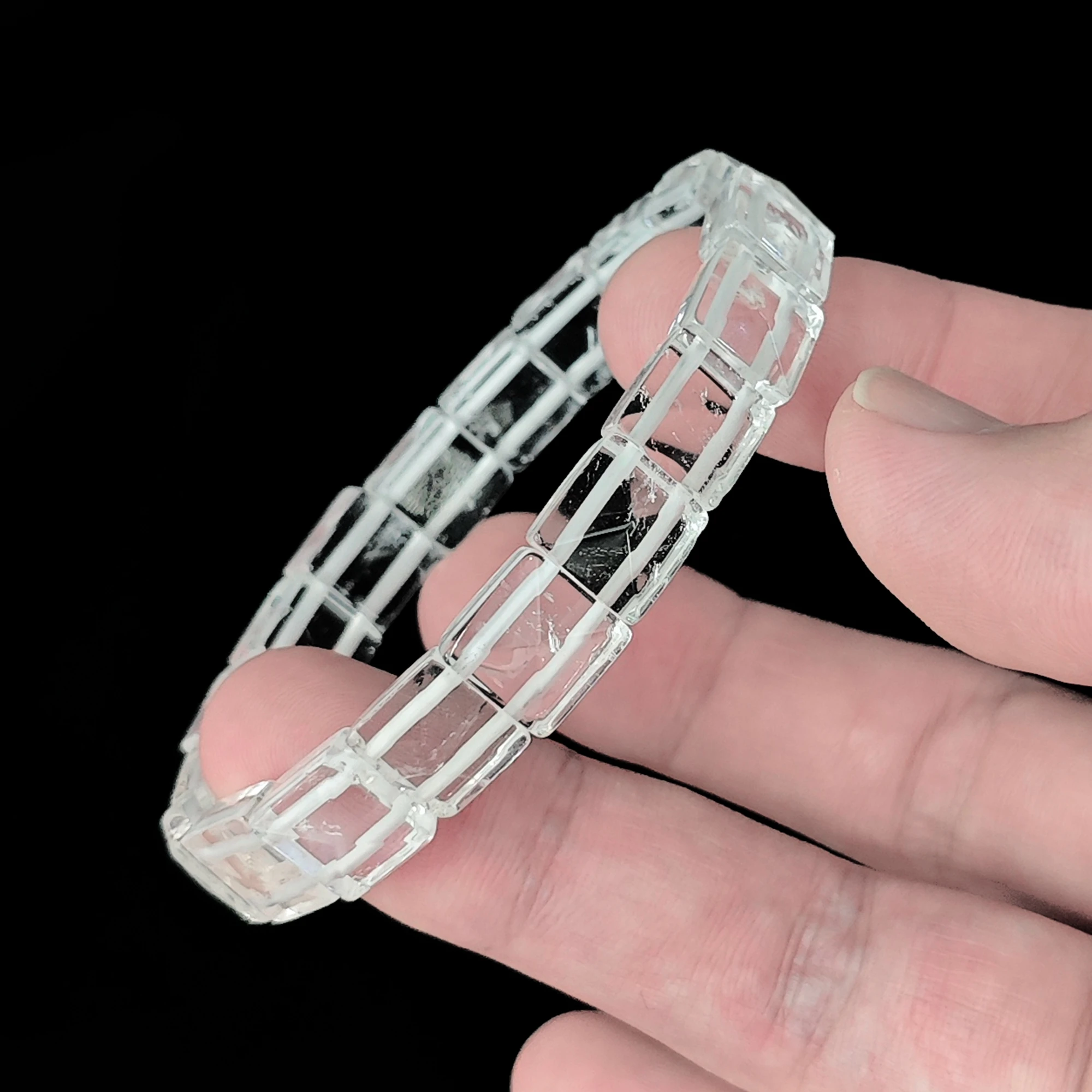 Clear Quartz Bracelet Natural 11mm Pyramid Faceted Square Cube Segment Bangle Unisex Gemstone Crystal Gift 16-22cm