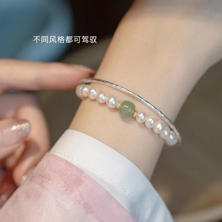 Pearl Hetian Jade Bracelet Women New Vintage Chinese Style Premium Feel Light Luxury Gift for Girls