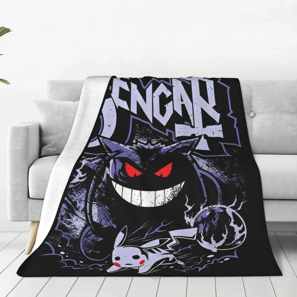 Pokemon Gengar Anime Fleece Throw Blankets Japanese Cartoon Blanket for Sofa Outdoor Warm Bed Rug Breathable Bedspreads