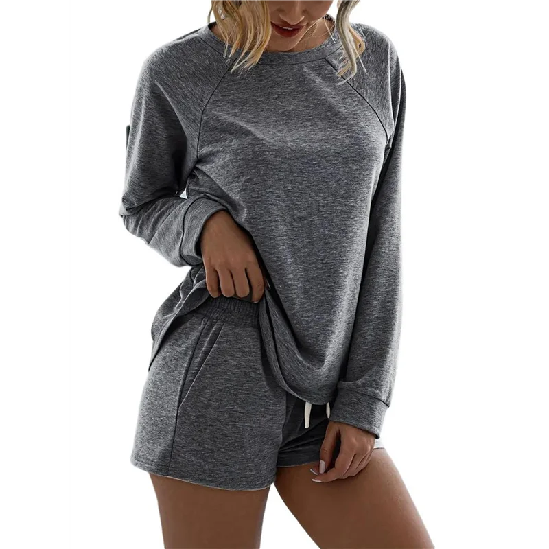 

A83F-Women's Two-Piece Sports Shorts Suit, Oversized Casual Suit, Sportswear, Autumn Clothing