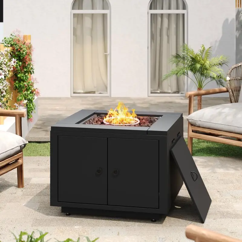 

30" Square Steel Fire Pit Table, Black, 40,000 BTU Outdoor Heating Source