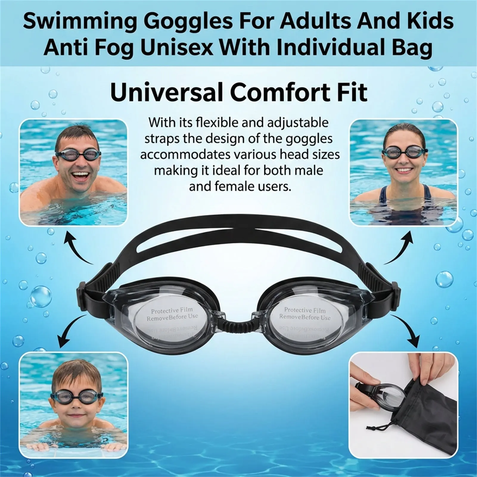 Unisex Anti-Beschlag-Schwimmbrille zum Surfen und Schwimmen, auslaufsicher, vollständiger Schutz für Erwachsene