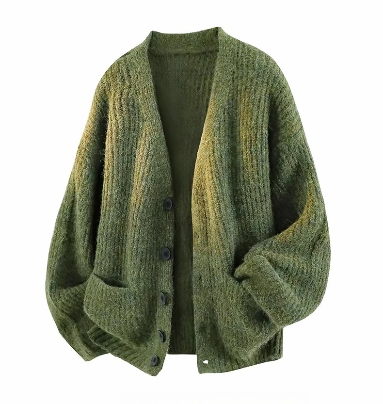 Autumn Winter Japanese Retro Green Light Gray Cardigan Sweater Men Soft Simple Loose Casual Apricot Navy Blue Knitted Jacket