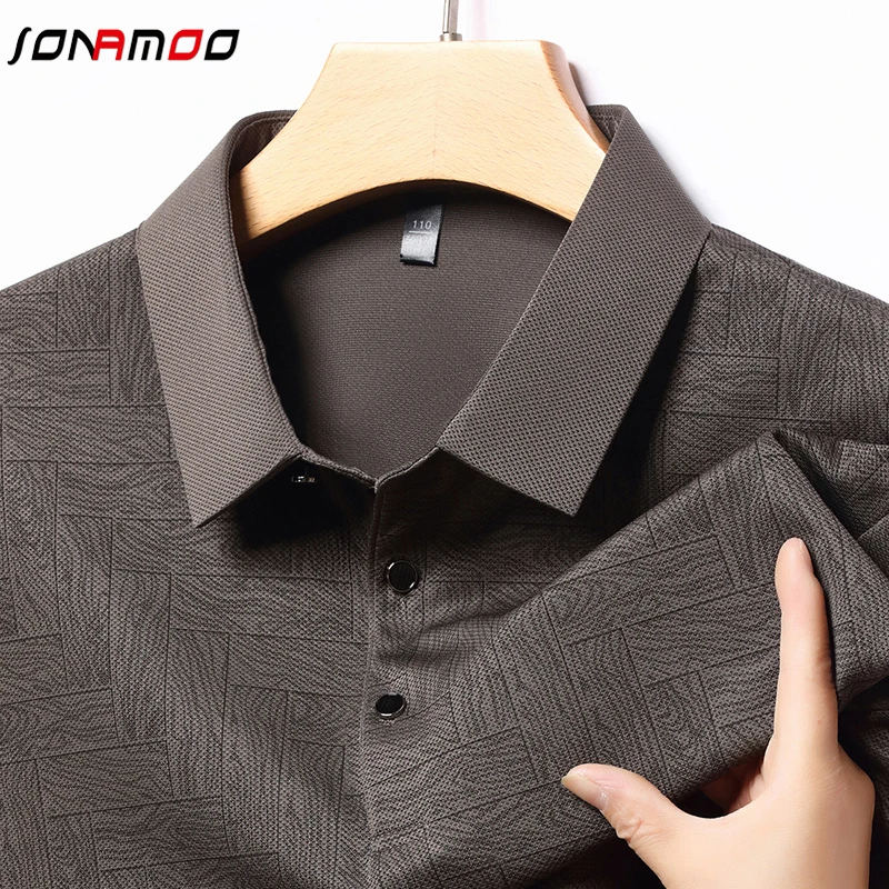 New Men's Business Casual Long Sleeved Shirt Solid Color Polo Shirt Fashionable Breathable Comfortable Versatile Top