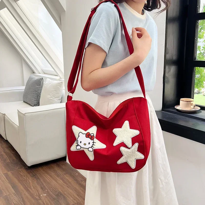 

Sanrio hello kitty large capacity messenger bag girl fashion pentagonal star shoulder bag new tote handbag