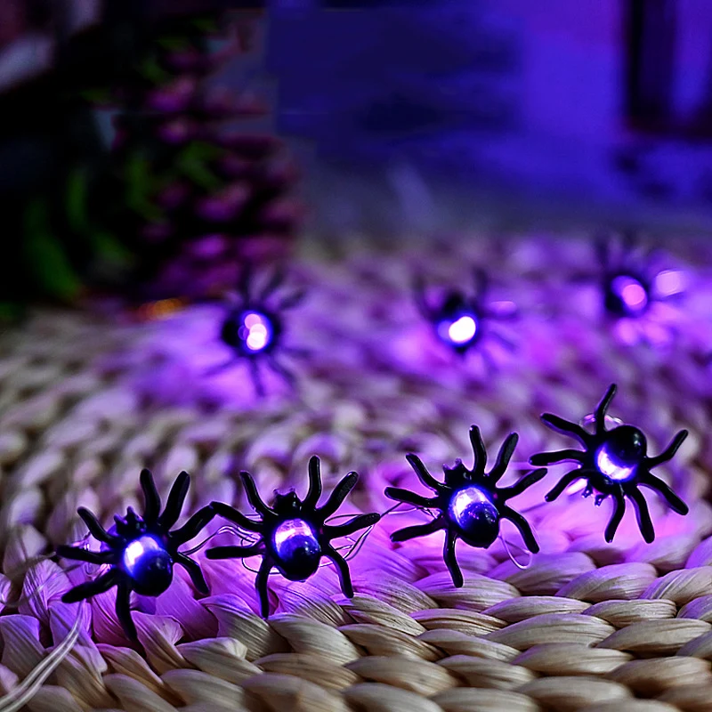 20/50LED Purple Spider Light String Halloween USB Battery Operated For New Year Party Yard Outdoor Lawn Holiday Lights Decor