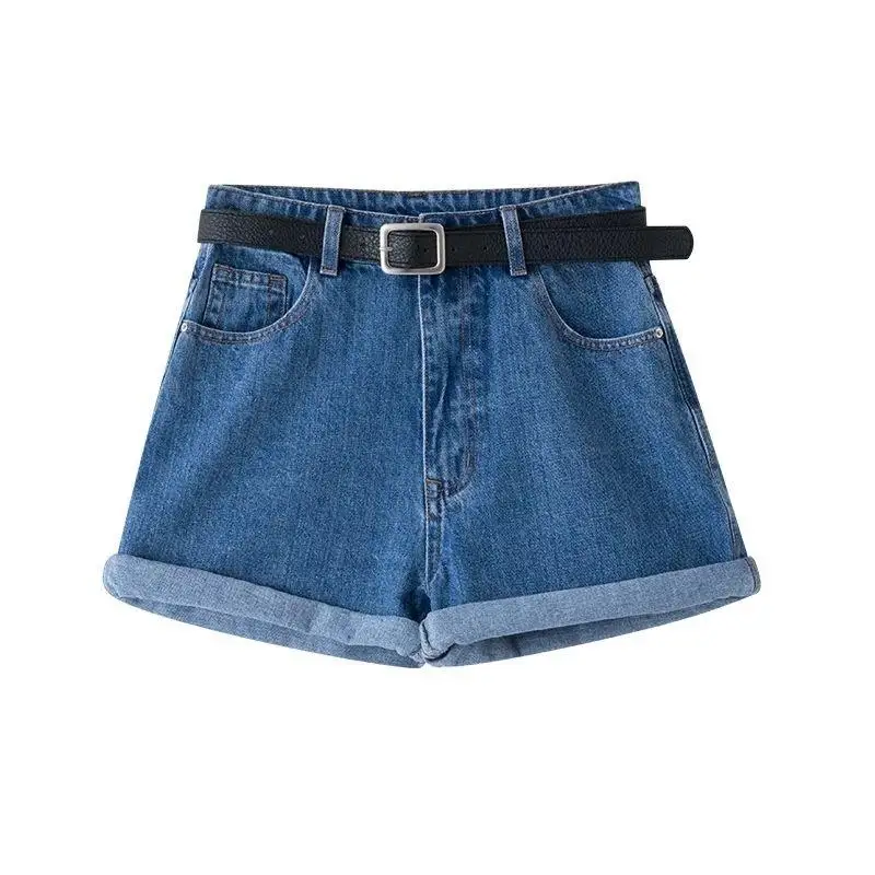 2020 New Women's Loose High Waist A-Line Denim orts Korean Sle Cuffed Slimming Student Wide Leg Hot Pants Summer Trend