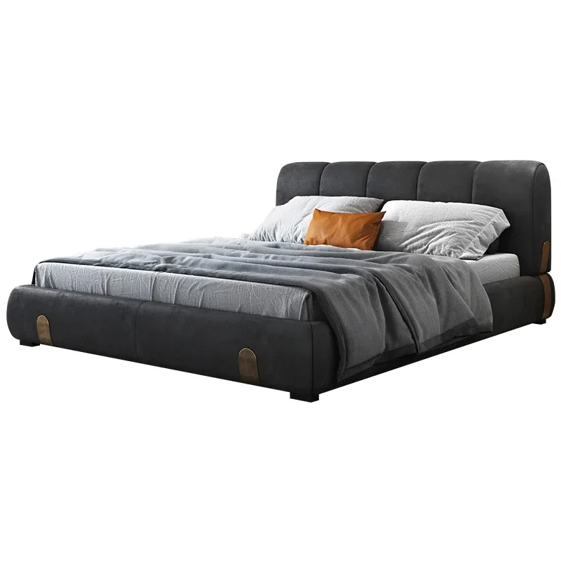 

Light luxury bedroom leather bed simple modern small double matte soft bag bed