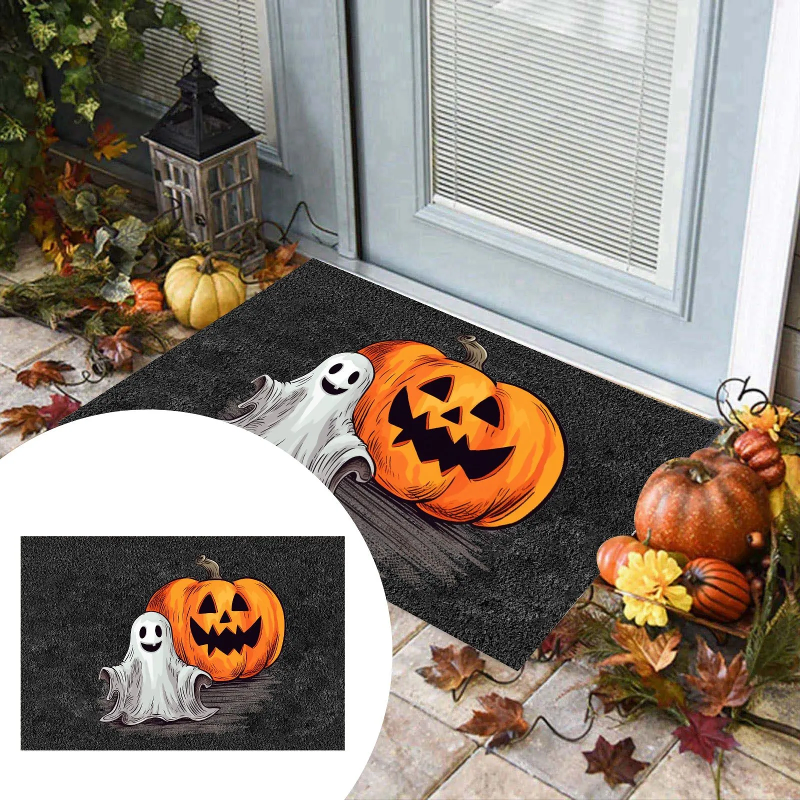 Ghost And Pumpkin Happy Halloween Decorative Doormat Seasonal Low-Profile Floor Switch Mat For Indoor Outdoor Decorations 2024