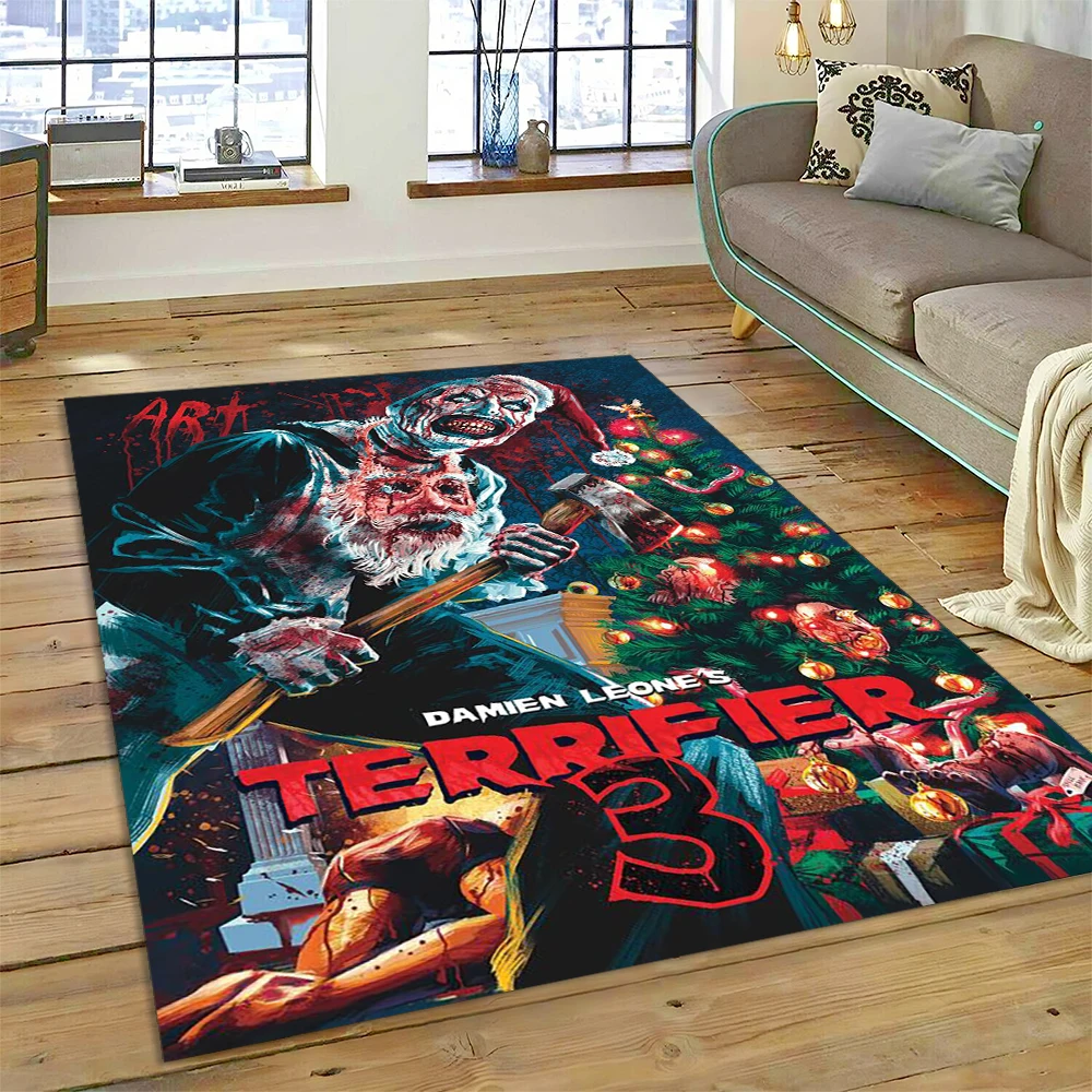 3D Terrifier 3 Horror Clown Movie Cartoon Carpet Rug for Bedroom Living Room Home Sofa Decoration,kids Play Decor Floor Mat Gift