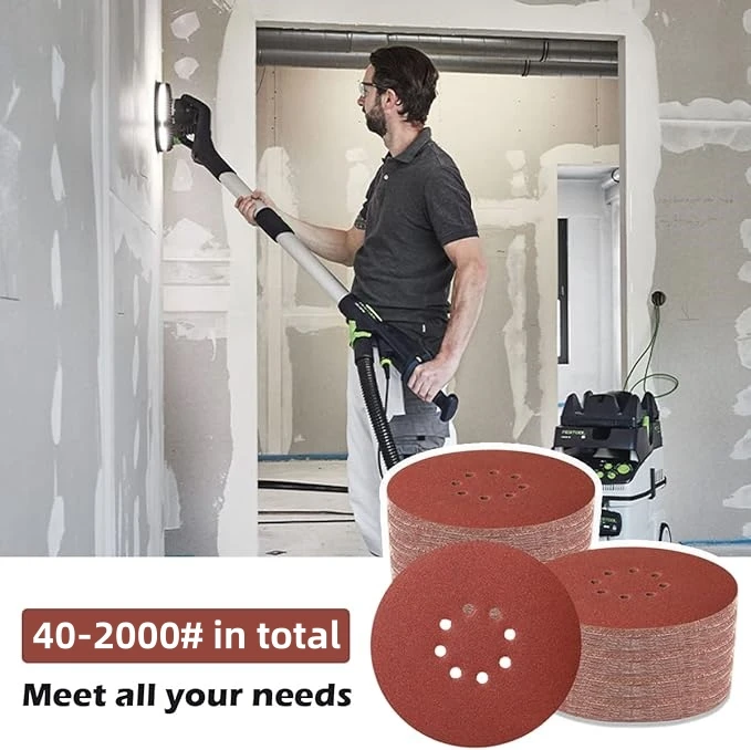 225mm 9-inch 8-hole sanding machine sandpaper, suitable for woodworking metal grinding and polishing tools, 40-2000grit