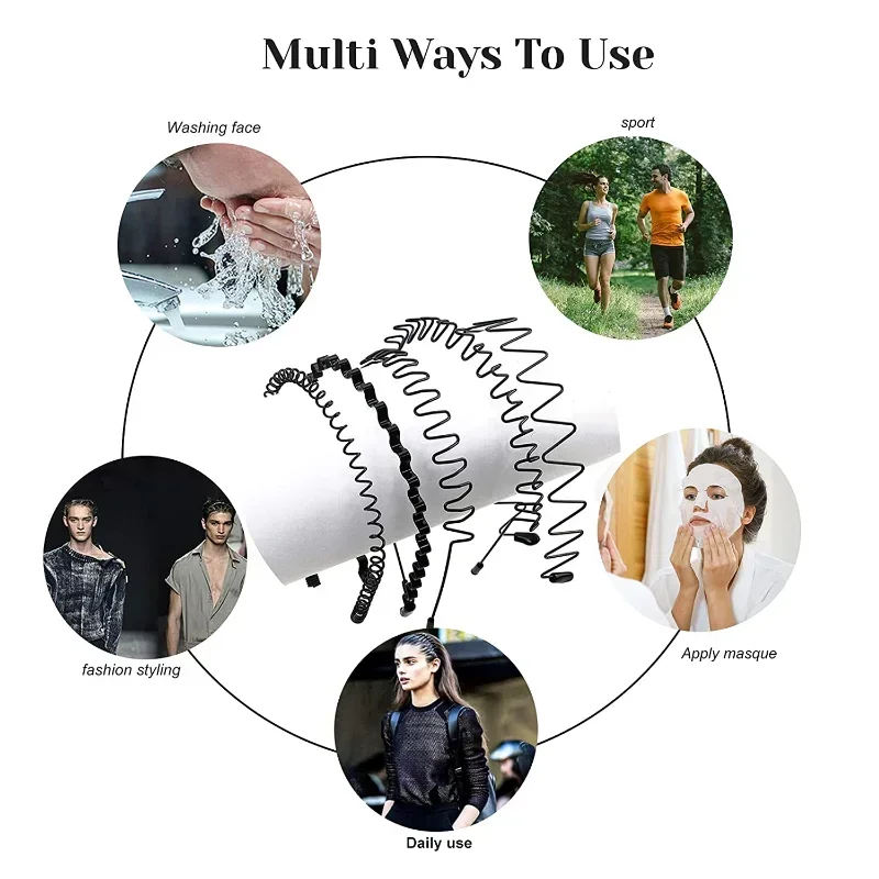 6/1 قطعة رباط شعر معدني أنيق للرجال والنساء للجنسين أسود مموج الشعر رئيس هوب عصابة رأس رياضية هيرباند إكسسوارات الشعر #5