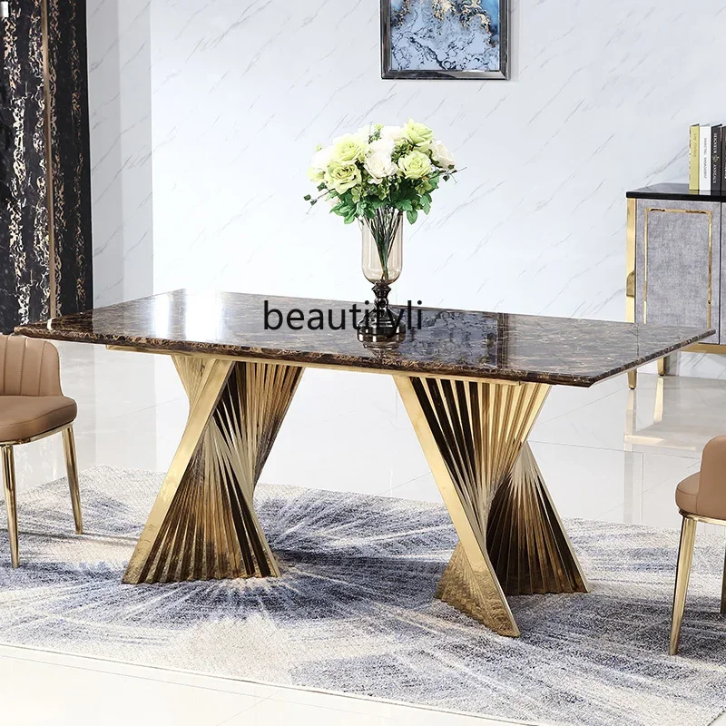 

Light luxury dining table and chair combination household small apartment rectangular marble dining table simple villa table934