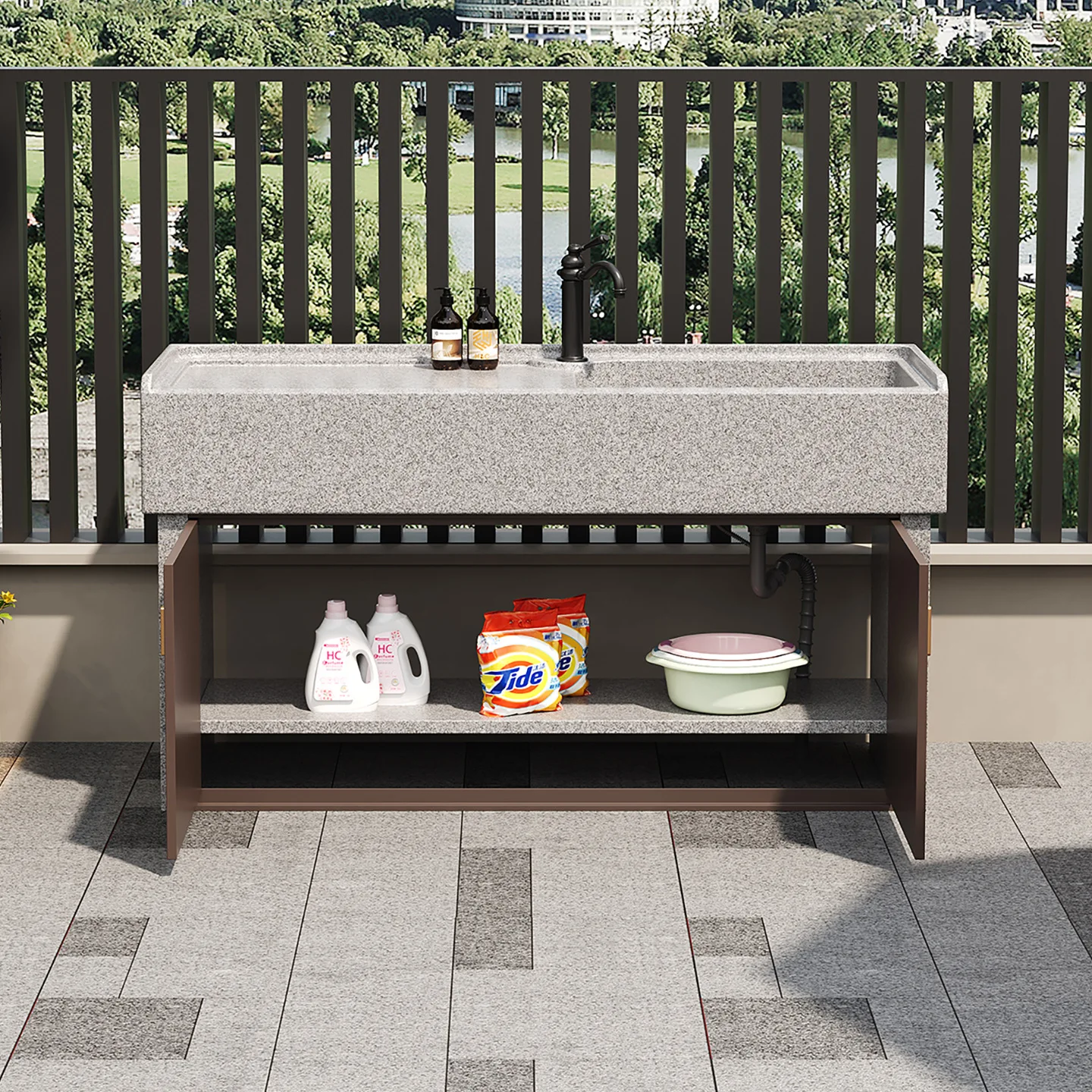 HYS patio marble sink outdoor sink granite console villa garden stone wash basin barbecue table