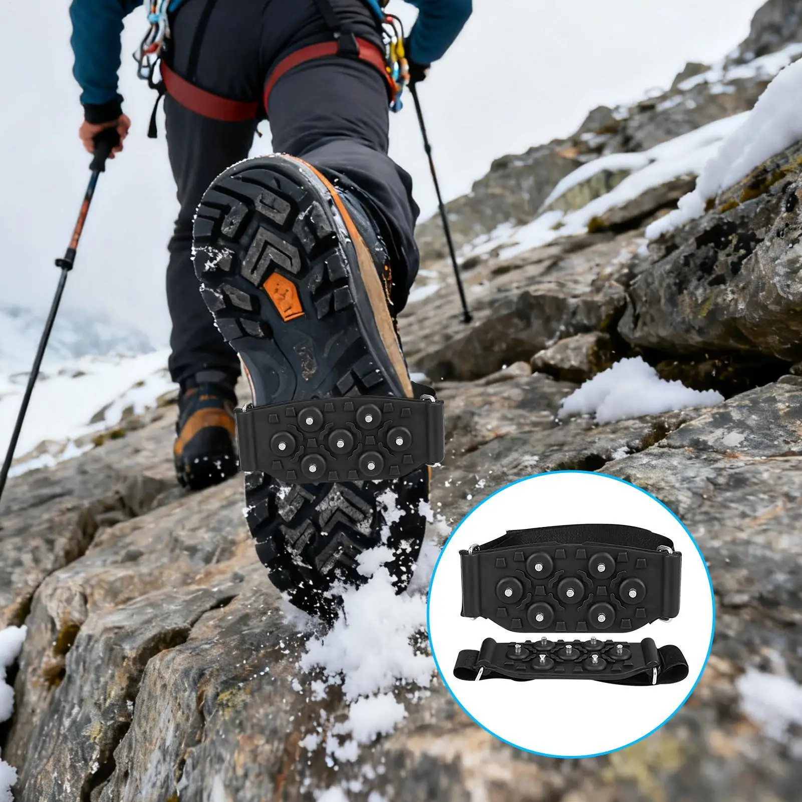 Crampones de hielo Pinzas para nieve - Tacos de tracción antideslizantes con correa ajustable para hombres y mujeres Senderismo Escalada Pesca Correr