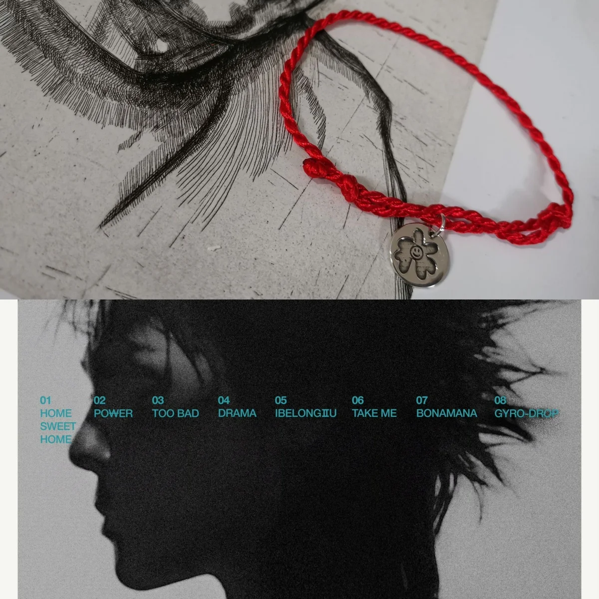 Kpop Super Idol G-DRAGON Same Style Bracelet 925 Silver Daisy Flower Pendant Red Braided Rope Bracelet GD Smiling Face Jewelry