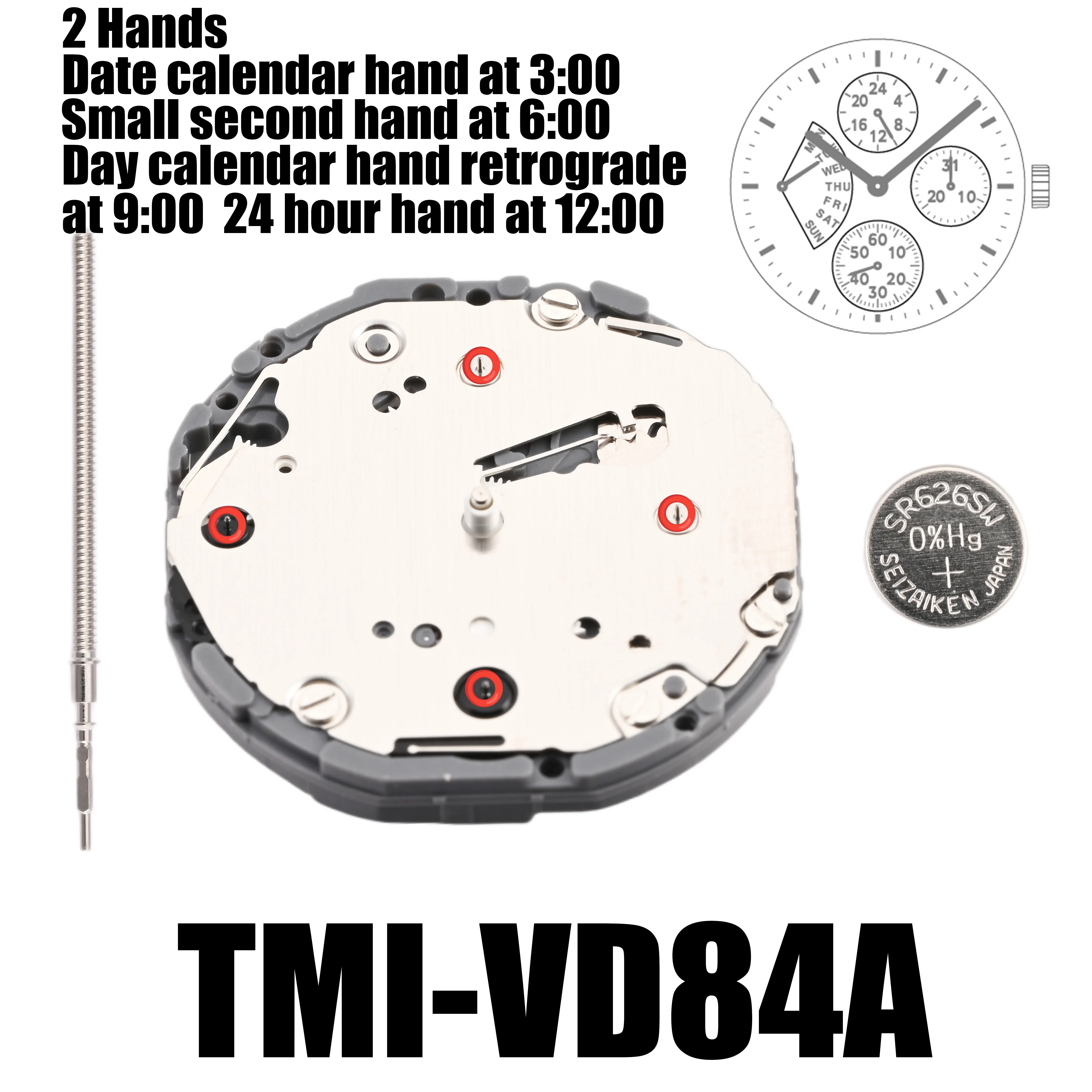Vd84 Beweging Tmi Vd84 Beweging 2 Handen Multi-Eye Movement Multi-Eye (Dag, Datum, 24 Uur, Kleine Sec) Grootte: 10 ½ Met Hoogte: 3.45Mm