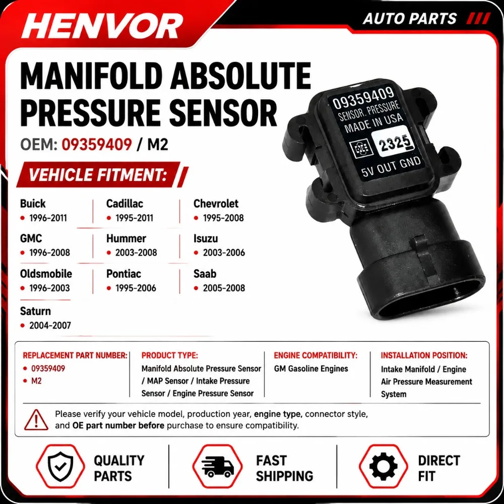 09359409 M2 MAP Sensor Manifold Absolute Pressure Sensor For Buick Cadillac Chevrolet GMC Hummer Pontiac Saturn