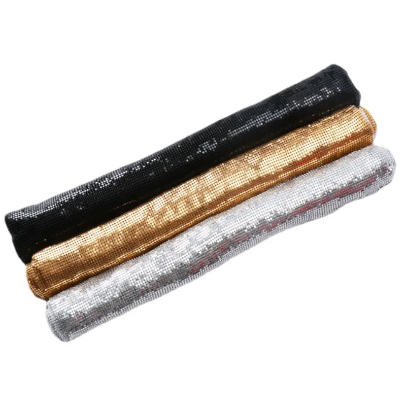 Metal Sequin Mesh Fabric 3mm 4mm Shiny Black Silver Gold Metal Cloth For Chainmail Clothes Sewing Party Evening Dress