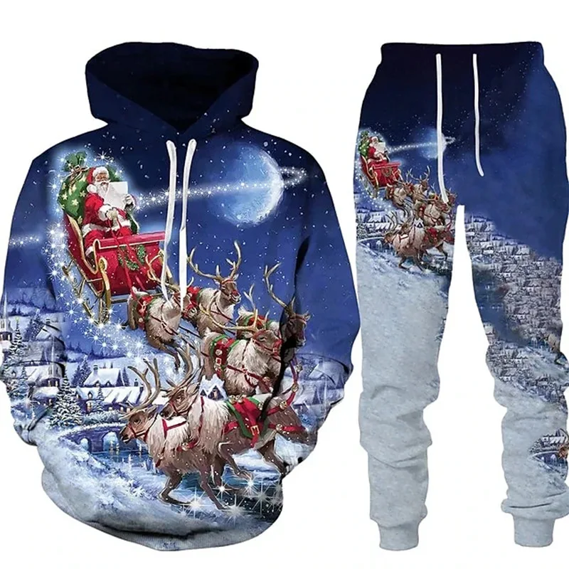 Christmas Santa Claus Hoodies Suit 3D Printed Men Women High-Quality Tracksuit Pants 2pcs Sets New Year Party Oversized Pullover