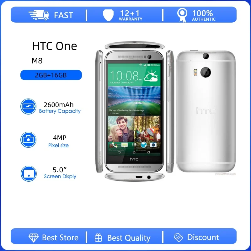 HTC One (M8) Refurbished-Original Unlocked 4G 32GB 2GB RAM Android Cell Phone 4MP 5.0