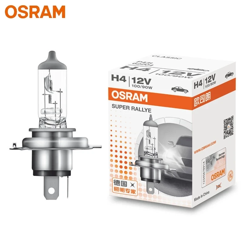 Lâmpada Halógena Automotiva OSRAM H4 9003 HB2 62204 Padrão Hi/Lo Beam 3200K 12V 90/100W P43t Original Super Rallye