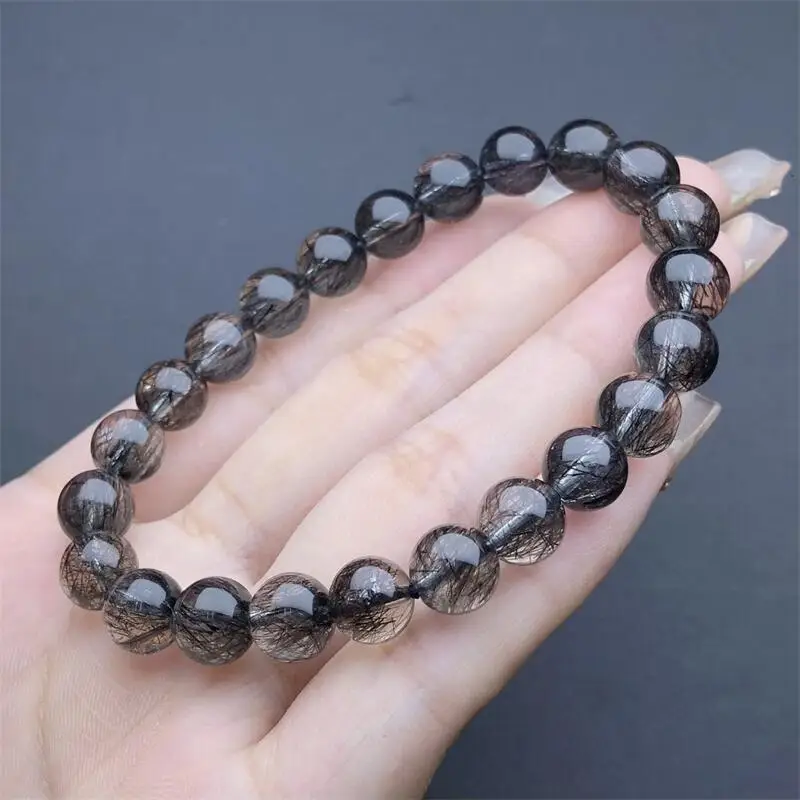 9MM Natural Black Hair Quartz Bracelet Handmade Women Healing Gemstone Crystal Strand Bangles Lovers Girlfriend 1PCS