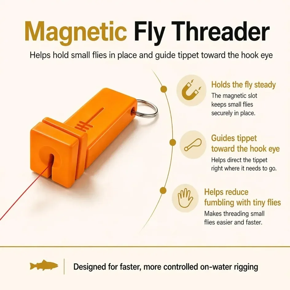 1/2 Stück Neuer magnetischer Fliegenfädler mit 4 Schlitzen, Haken-Einfädelwerkzeug, orangefarbener Tippet-Guide für kleine Fliegen, Eisfischen, Waten bei schlechten Lichtverhältnissen – Detail 8