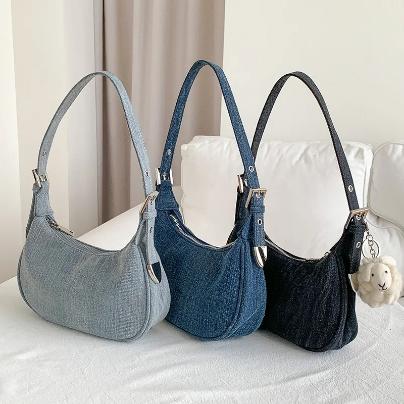 

Korean Instagram Minimalist Denim Women's Bag 2023 New Retro Shoulder Bag Niche Fashion Carry Underarm Bag Handbag