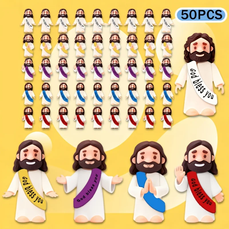 

Набор из 50 миниатюрных статуэток Иисуса – разноцветные религиозные фигурки для домашнего декора, воскресных школ, крещений, Хэллоуина, Дня благодарения, Рождества