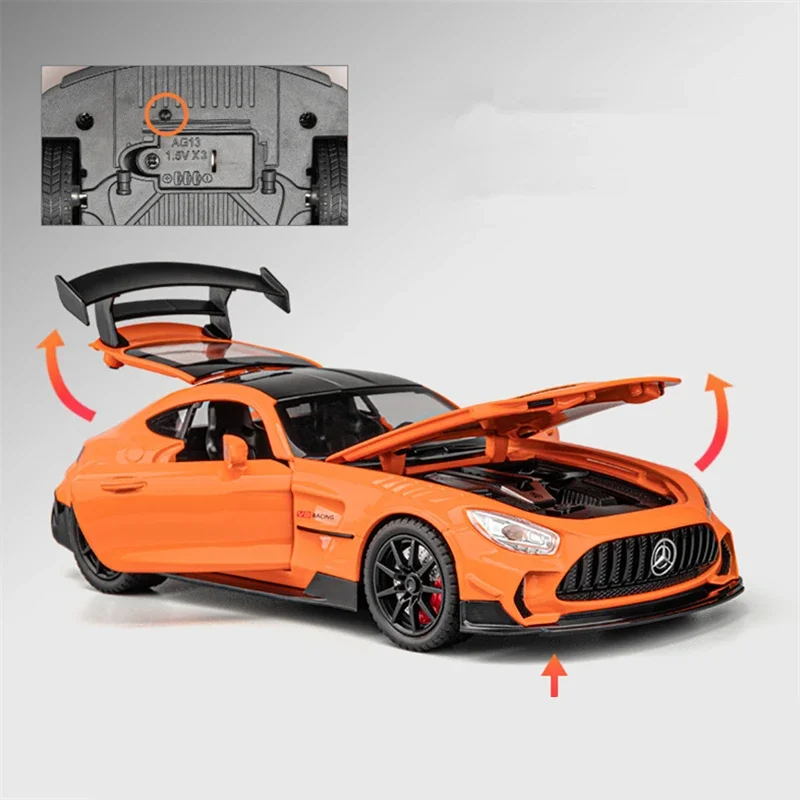 1/24 Benzs-GT GTR Alloy Racing Car Model Diecasts Metal Toy Modified Sports Car Model Simulation Sound and Light Childrens Gifts