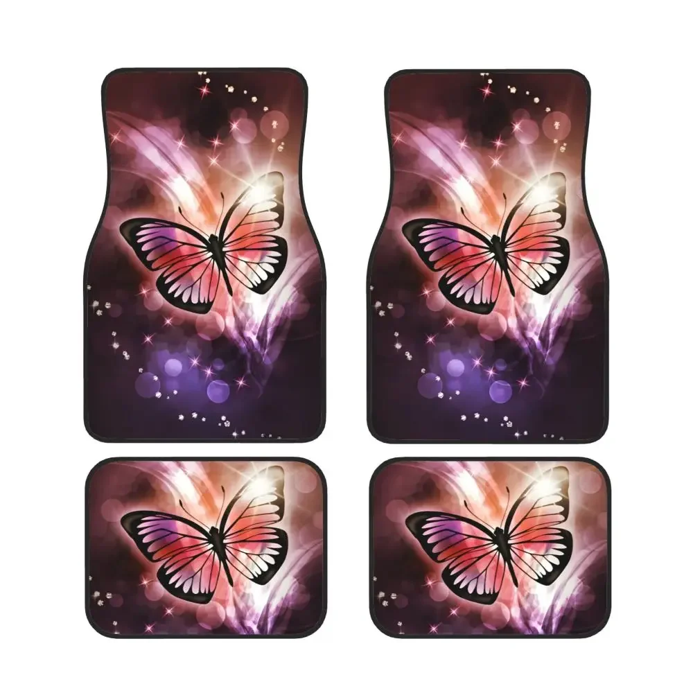 Beautiful Butterfly 4PCS Crystal Velvet Women's Car Floor Mat, Anti Fouling Car Floor Mat Car Interior Accessories