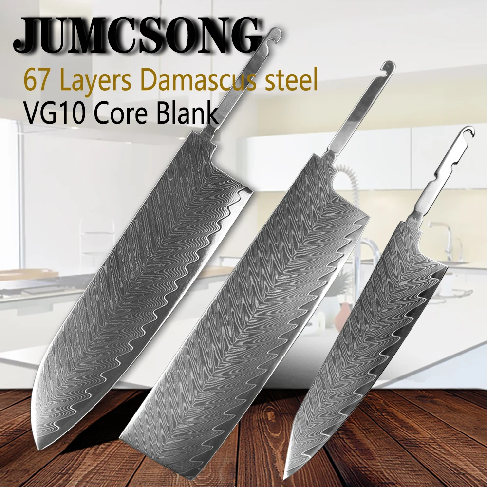 JUMCSONG DIY Set Knife Blank Damascus Santoku Knife Blank VG10 Steel Core Small Vegetable Cutting Semi-finished Utility Knife