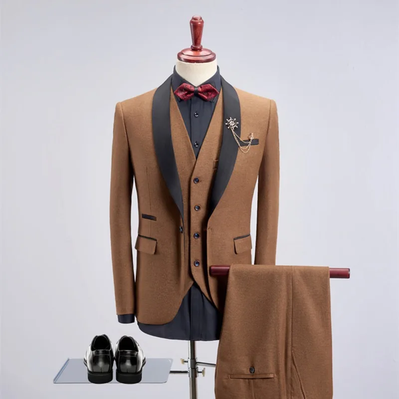 

3pcs Men's Business Suits 1 Buttons Blazer Formal Slim Jackets Wedding Dress Suit Vests Groom Prom Dinner Party Waistcoats Pants