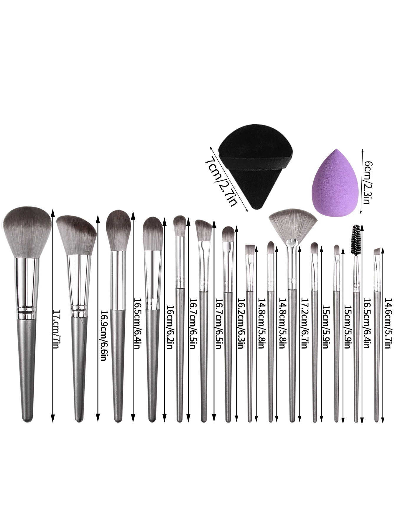 14 SZTUK miękkich pędzli do pudru, pędzel do różu, pędzel do cieni do powiek, zestaw pędzli do makijażu + 4 SZTUKI gąbeczek do makijażu, nieprzywierających do pudru, w kształcie jajka.