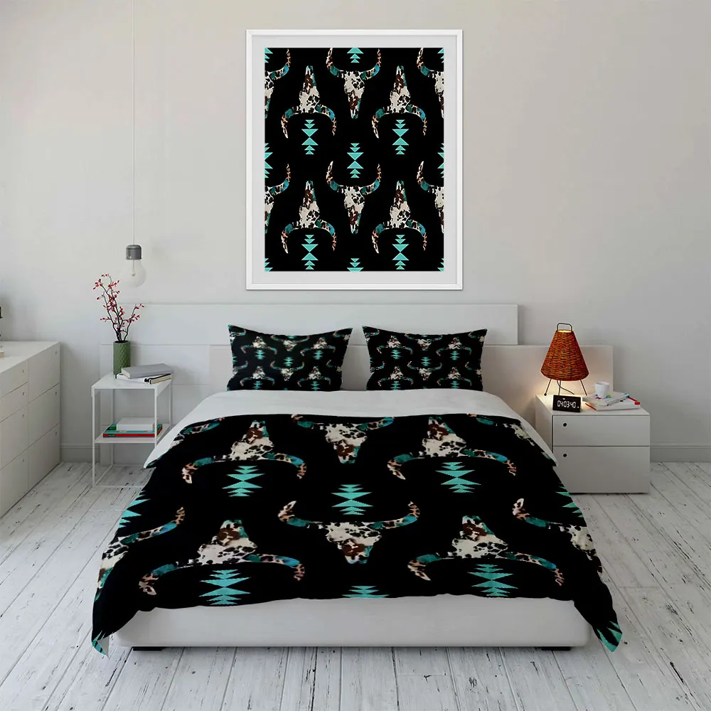 Indigenous-style Bull Totem Black Background Print Soft Comfortable Duvet Cover Bedding Set Included 1*Duvet Cover 2*Pillowcases