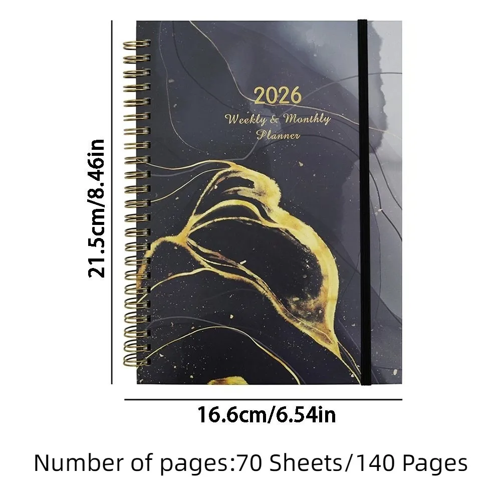 English 2026 Schedule Planner Notepad Wear-resistant 12 Months To-do List Notebook Portable Bookmark Diary Writing Pads