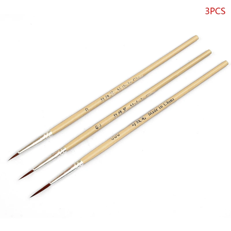2023 New 3pcs/set 0 00 000 Nylon Brush Hook Line Pen Professional Fine Tip Drawing Brushes for Acrylic Watercolor Oil Painting