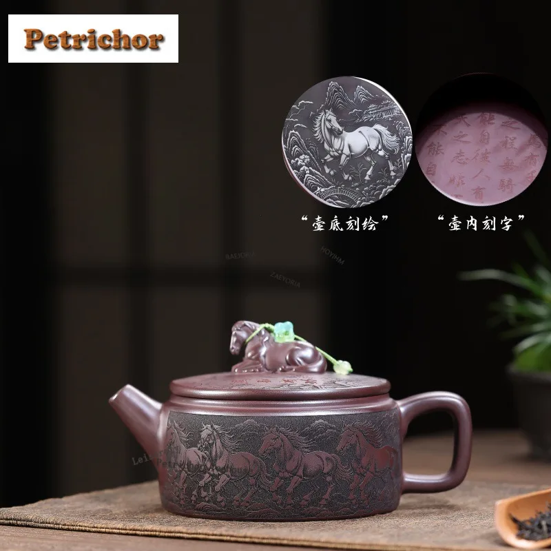 480ml Antique Yixing Purple Clay Teapots Handmade Large Caliber Pot Raw Ore Stone Red Mud Kettle With Filter Zisha Tea Set