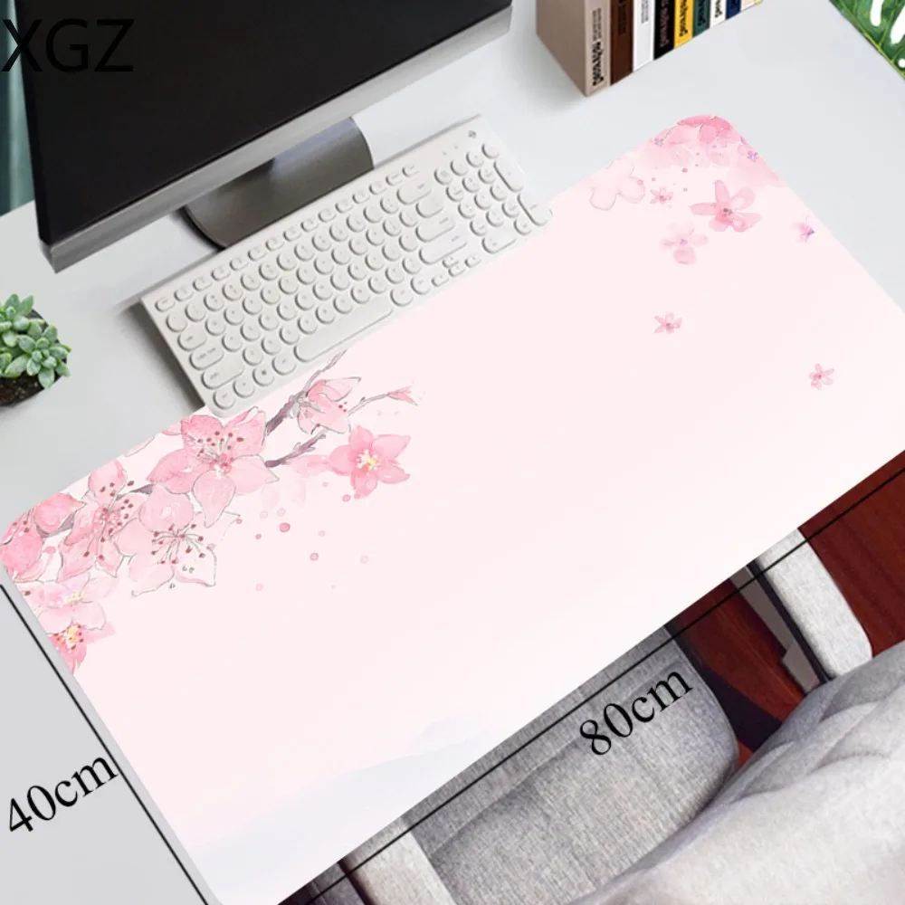 XXL Pink Cherry Blossoms Speed Locking Edge Large Natural Rubber Mouse Pad Waterproof Game Desk Mousepad Keyboard Mat For Ladies