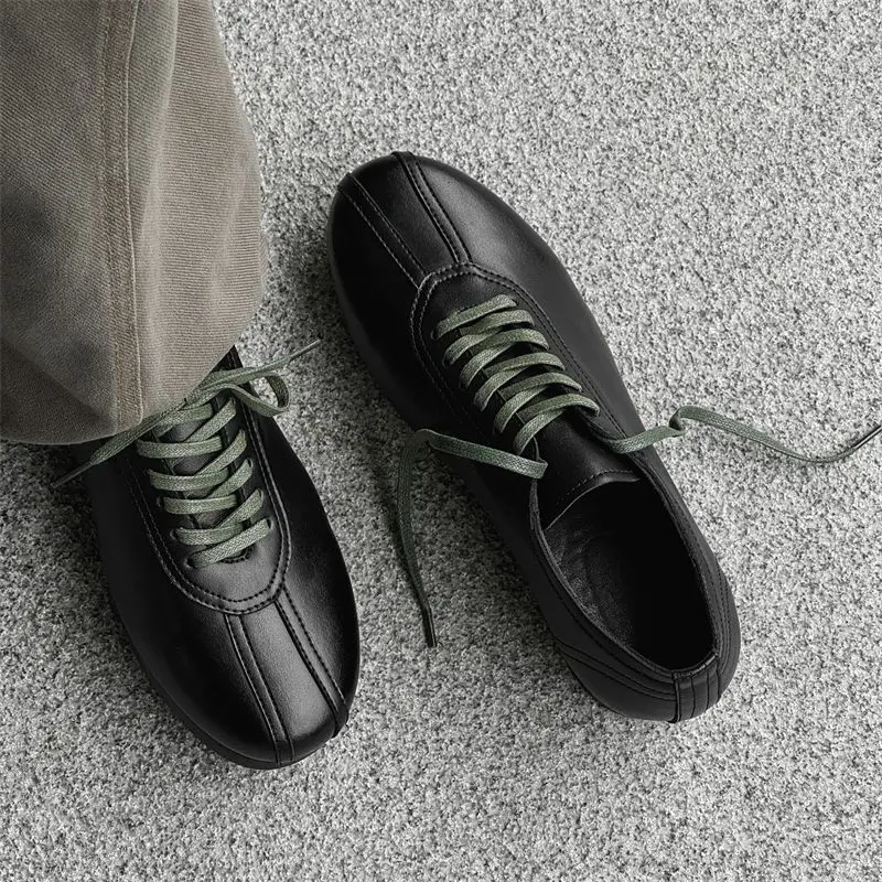 

Fashionable round Toe Commuter Retro Dequan Shoes Unisex Casual Flat Bottom Leather Shoes Classic British Style All-Match Tre...