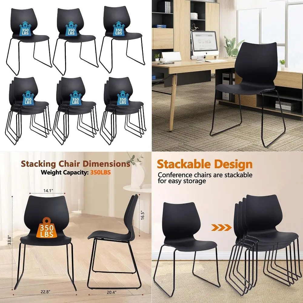

Stackable Waiting Room Chair, Stacking Office Chair with Ergonomic Lumbar Support and Metal Legs, Plastic Desk Chairs for Confe