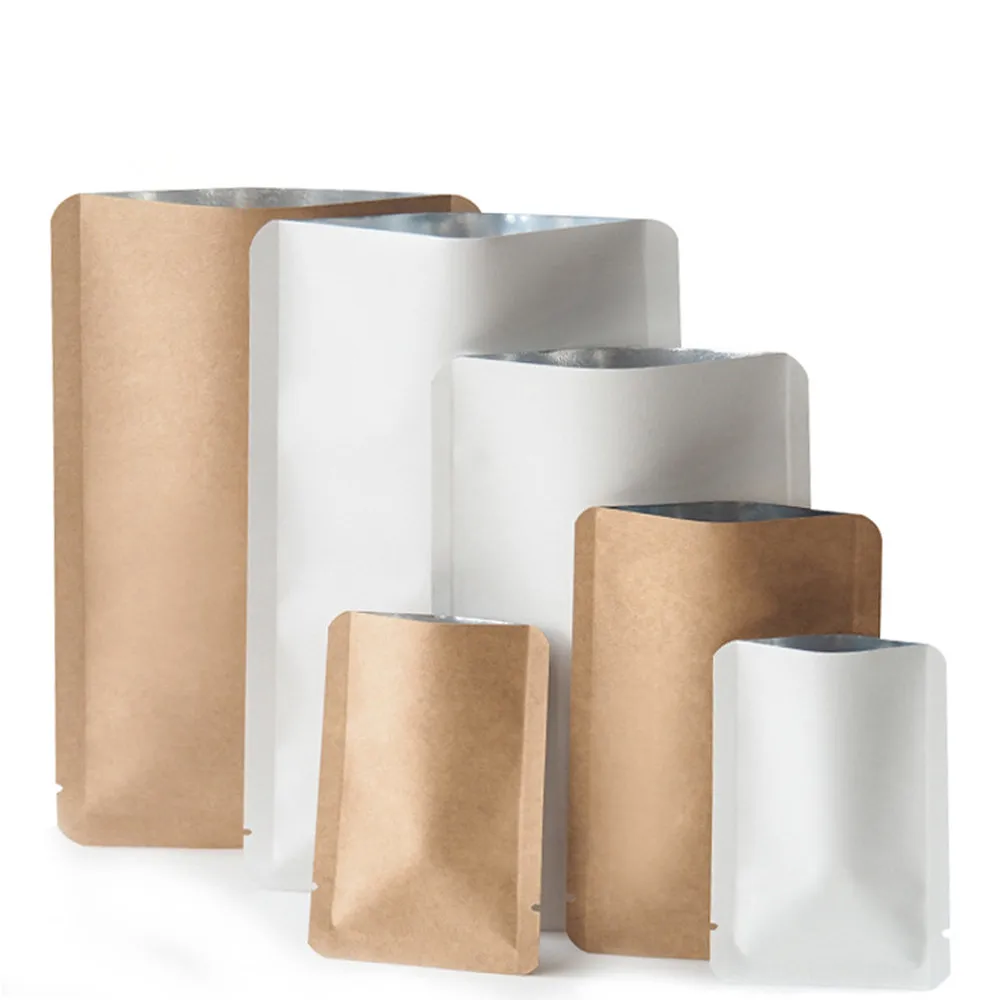 100Pcs/lot Kraft Paper Round Angle Open Top Aluminum Foil Heat Seal Package Bags Dried Fruit Nuts Retail Food Storage Bags