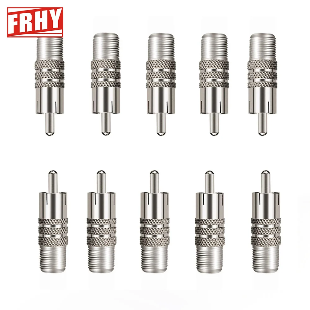 10PCS Nickel Plated F Type Female to RCA Male Coaxial Straight Coupler Adapter for Audio Video TV Satellite Signal Connection