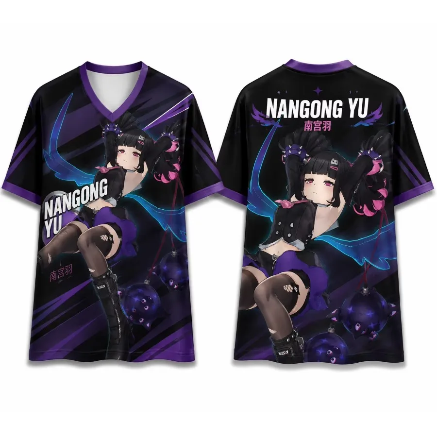 Anime Zenless Zone Zero Sunna Aria Nangong Yu Jersey Football Tee Short Sleeve Loose Summer Streetwear Casual V-neck Men T-shirt