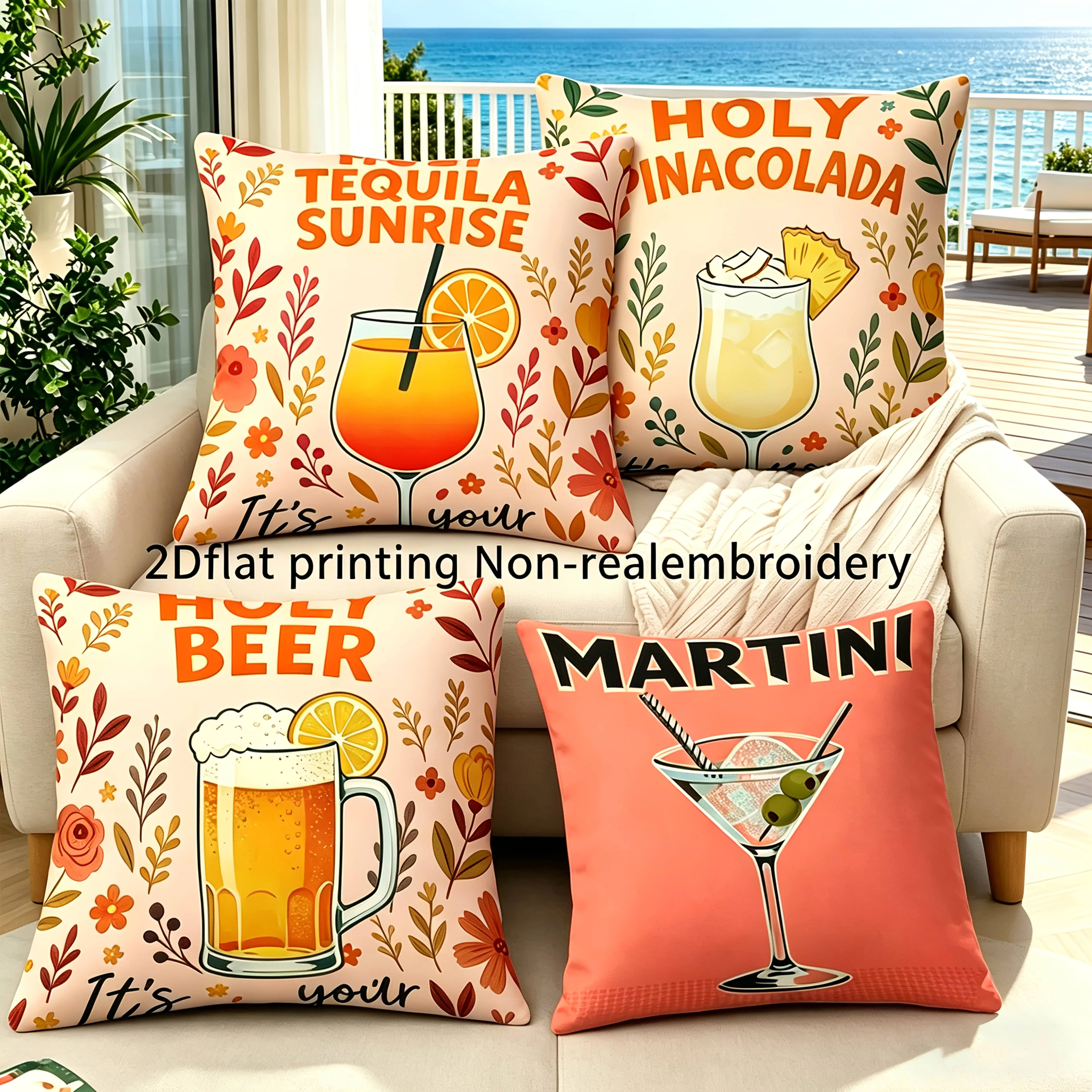 4pcs Retro Cocktail Pillow Covers Suitable for garden courtyard sofa chair decoration cushion cover, gift, pillowcase only