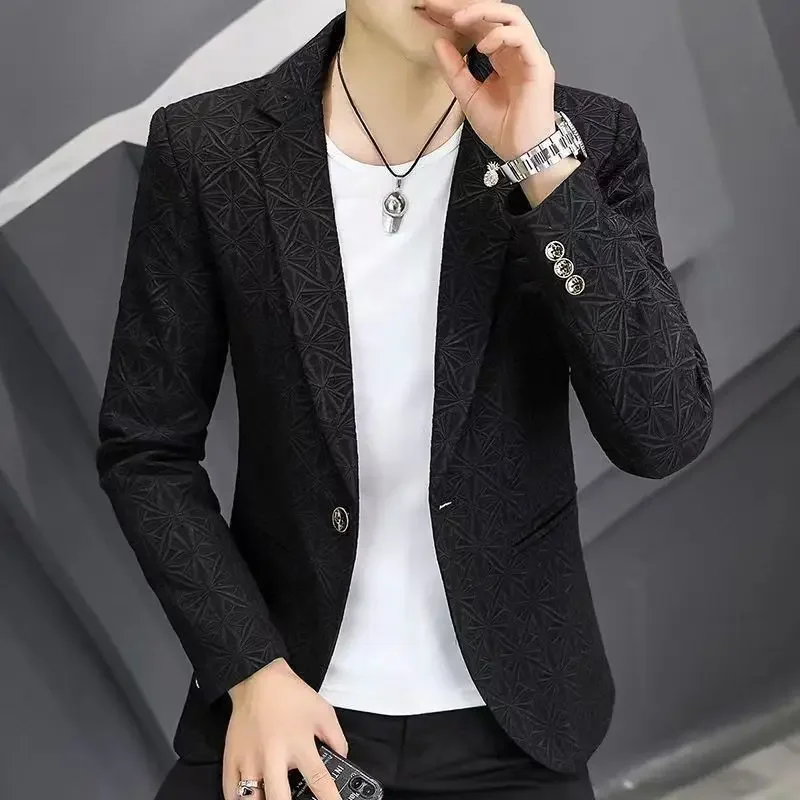 New in Single Breasted Printed Male Blazer Fashion 2025 Vintage Men's Suit Jackets Luxury Designer Menswear Casual Simple Coat