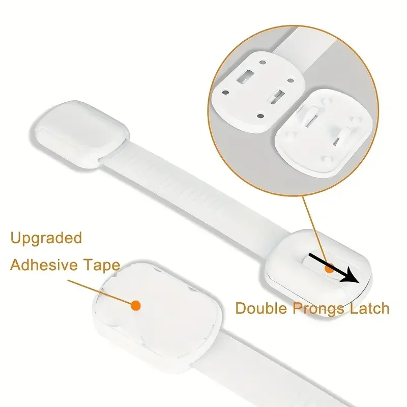 ล็อคเข็มขัดนิรภัยสำหรับเด็ก 6 ชิ้น เหมาะสำหรับตู้ ลิ้นชัก ห้องน้ำ ตู้เย็น ฯลฯ แผ่นกาว ติดตั้งโดยไม่ต้องเจาะ