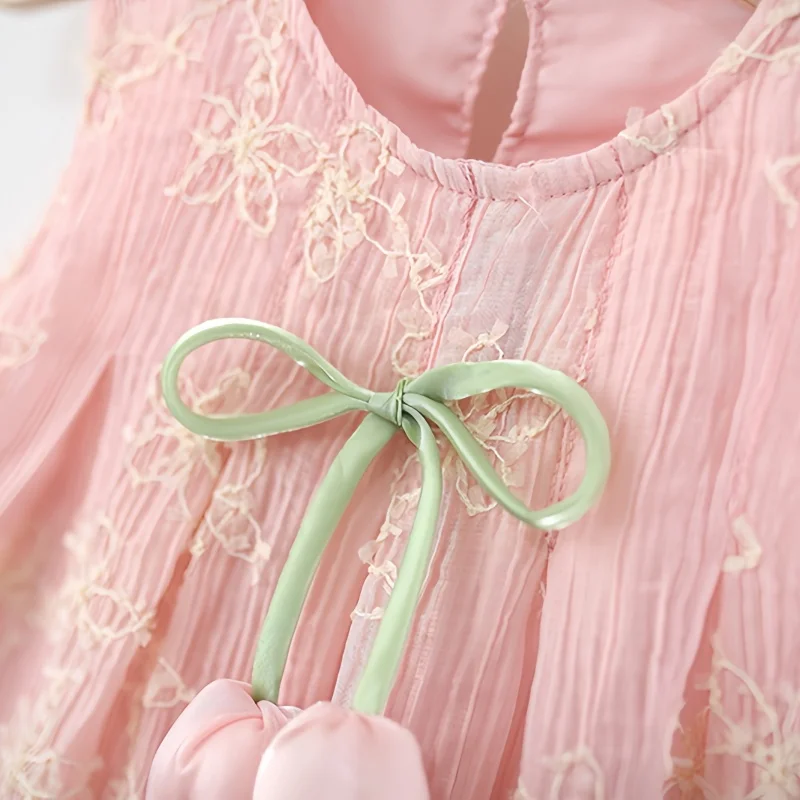 فستان بناتي صيفي بفيونكة زهرية بدون أكمام فستان بناتي رائع فستان الأميرة للأطفال ملابس للفتيات الصغيرات