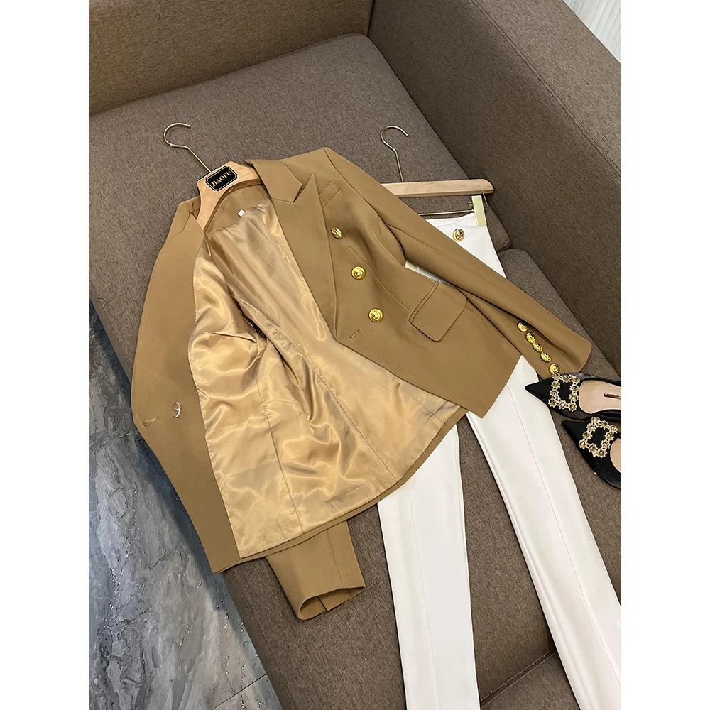 Fashion Classic Pure Color Office Lady Blazers Elegant Casual New Trend Double-Breasted Fitness Overcoat